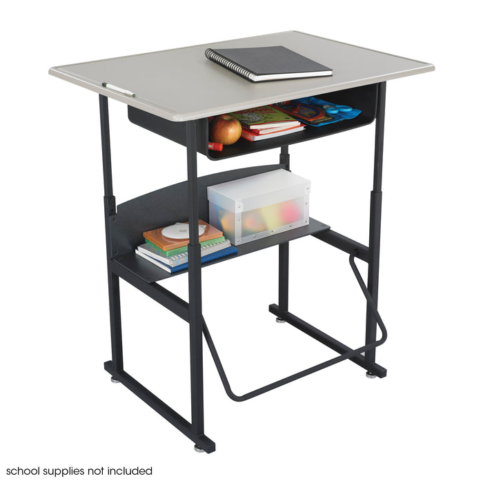 AlphaBetter® Adjustable-Height Stand-Up Desk, 36 x 24" Standard Top, Book Box and Swinging Footrest Bar | 1207BE