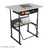 AlphaBetter® Adjustable-Height Stand-Up Desk, 36 x 24" Standard Top, Book Box and Swinging Footrest Bar | 1207BE