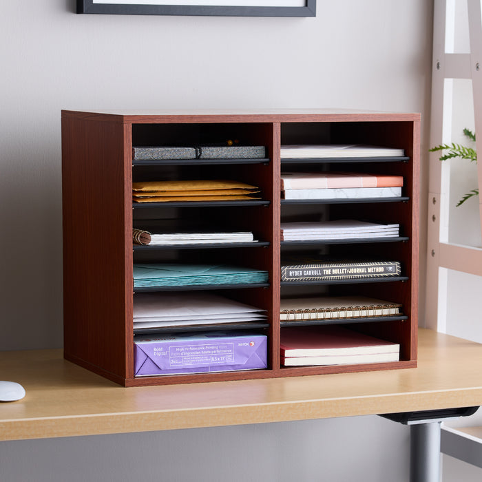 Wood Adjustable Literature Organizer - 12 Compartment | 9420