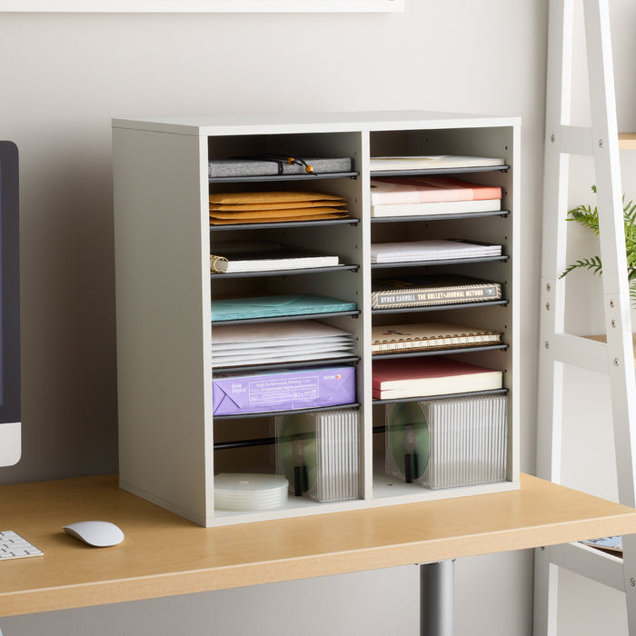 Wood Adjustable Literature Organizer, 16 Compartment | 9422