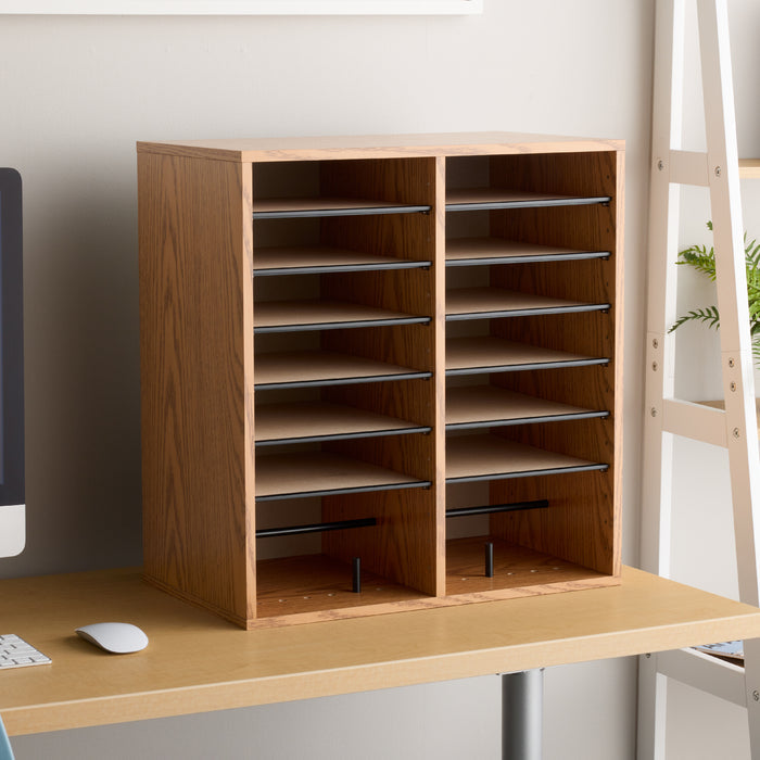 Wood Adjustable Literature Organizer, 16 Compartment | 9422