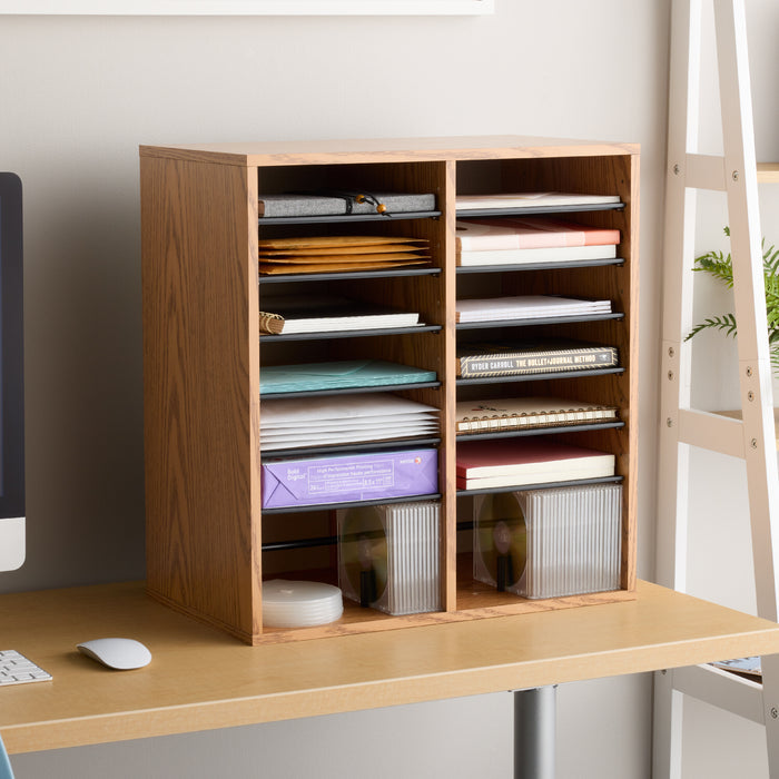 Wood Adjustable Literature Organizer, 16 Compartment | 9422