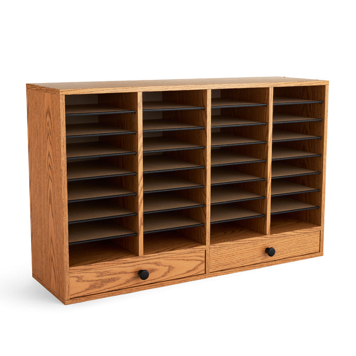 Wood Adjustable Literature Organizer, 32 Compartment w. Drawer | 9494