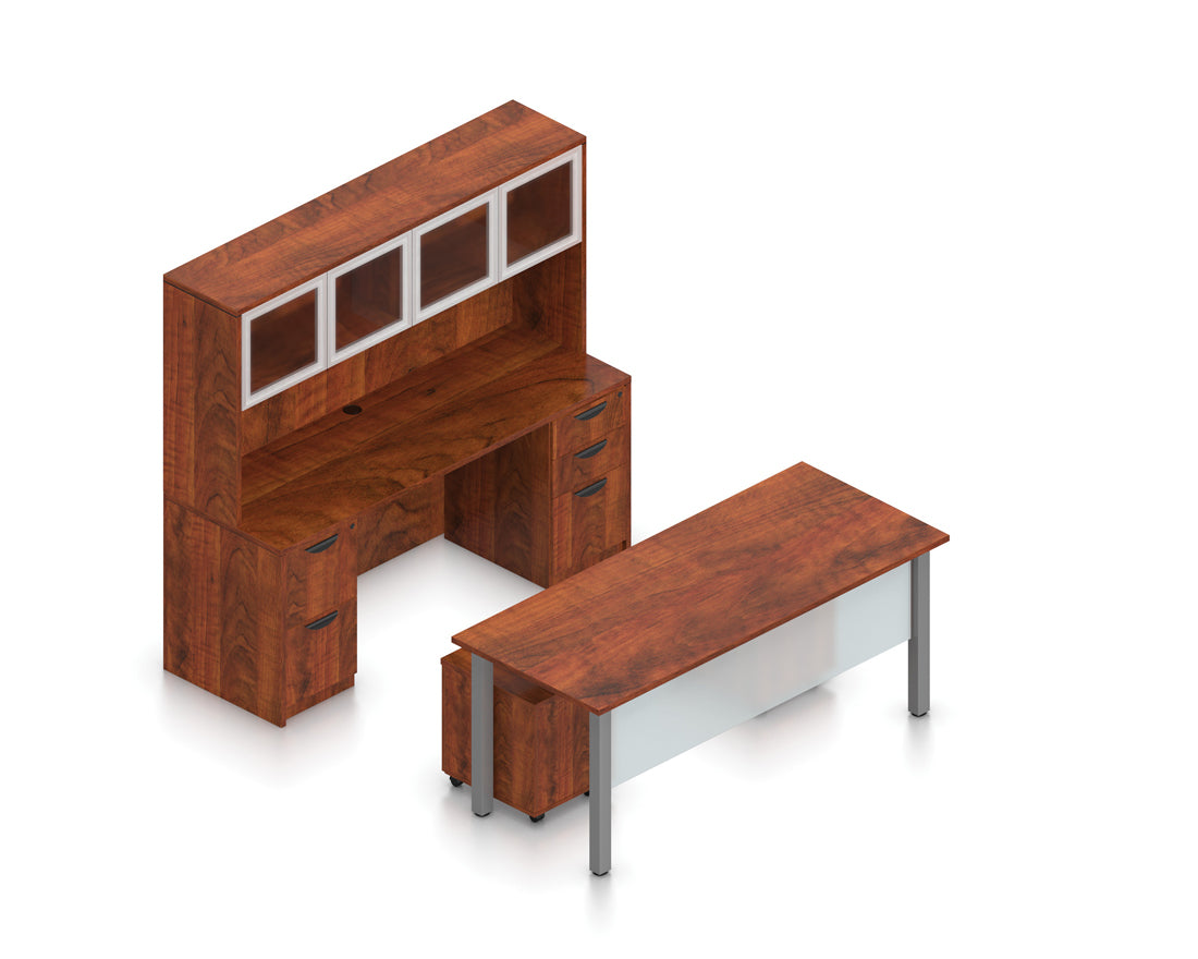 71" x 30" Desk with Mobile Pedestals, Hutch, and Acrylic Modesty Panel | Layout SL-2