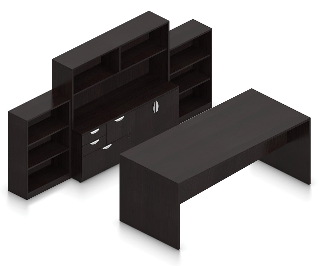 96" High Top Collaboration Table with Hutch, Bookcase, and Storage | Layout SL-12