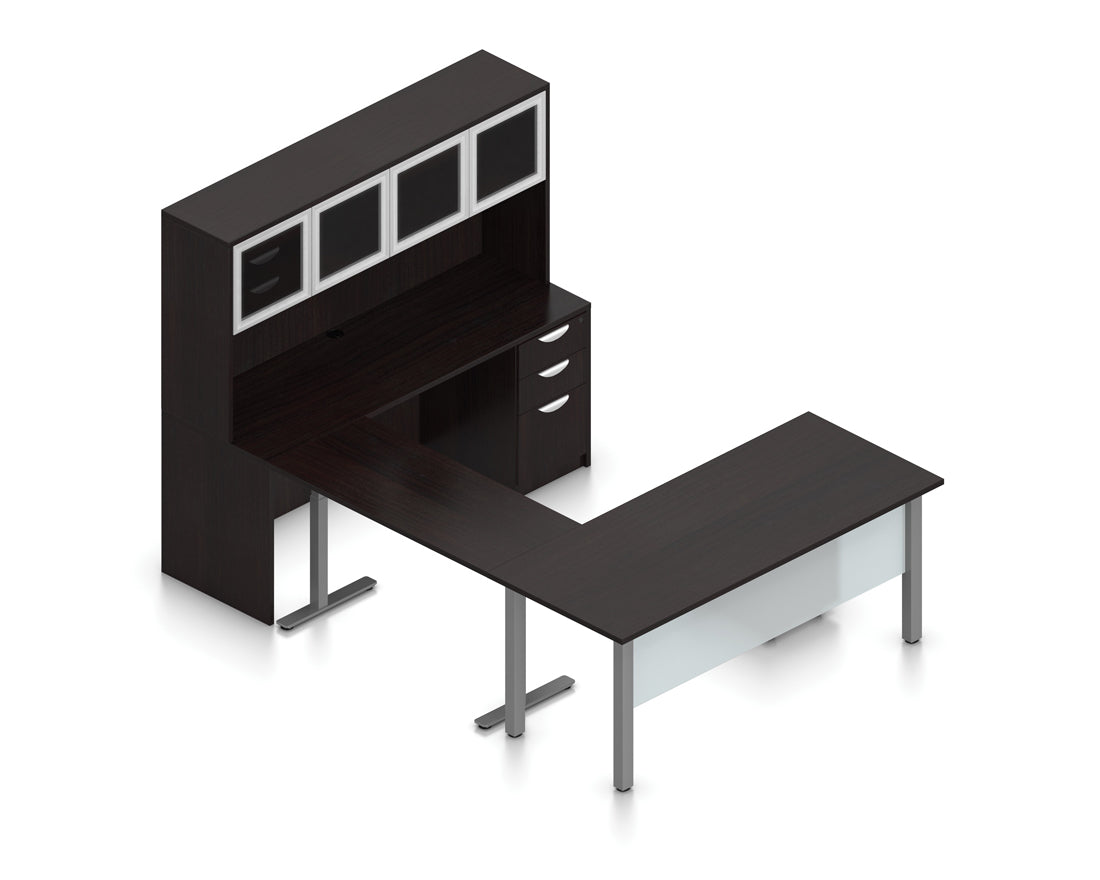71" x 30" Desk with Height-Adjustable Return, Hutch, and Mobile Pedestals | Layout SL-3