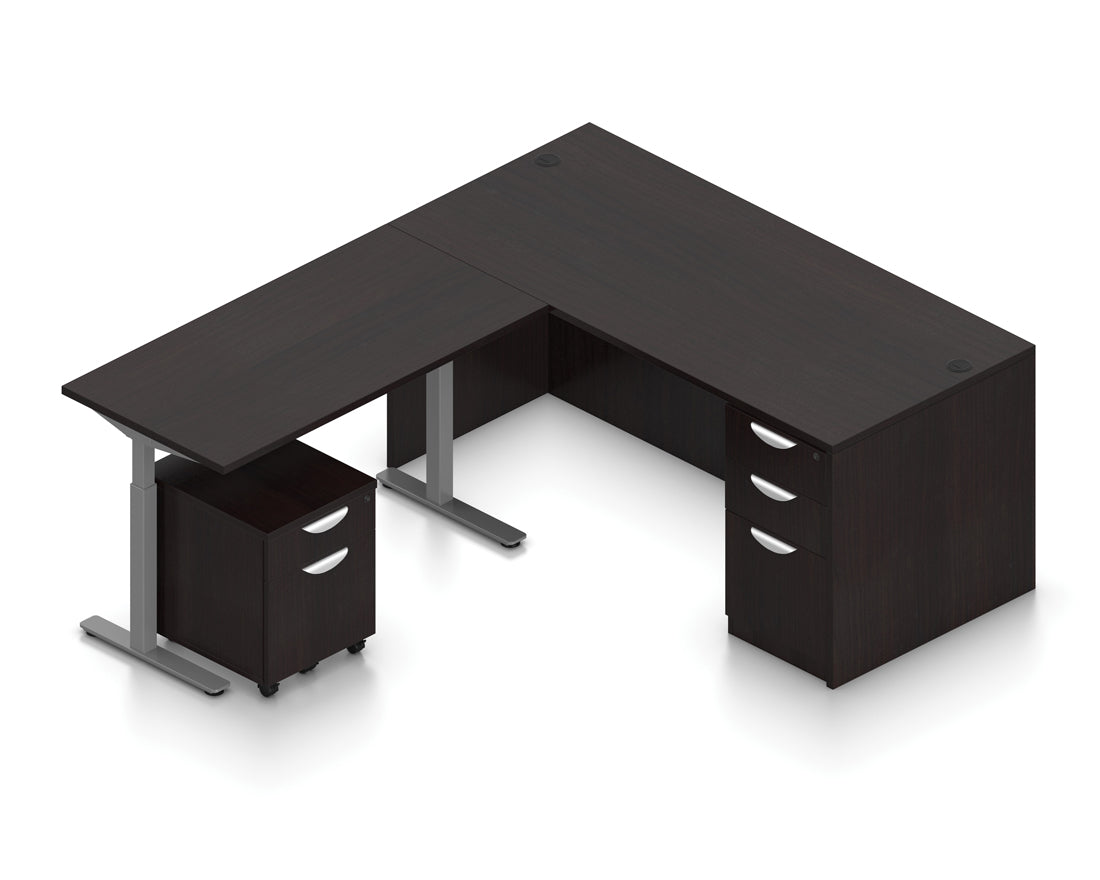 66" Desk with Height-Adjustable Return and Mobile Pedestals | Layout SL-7