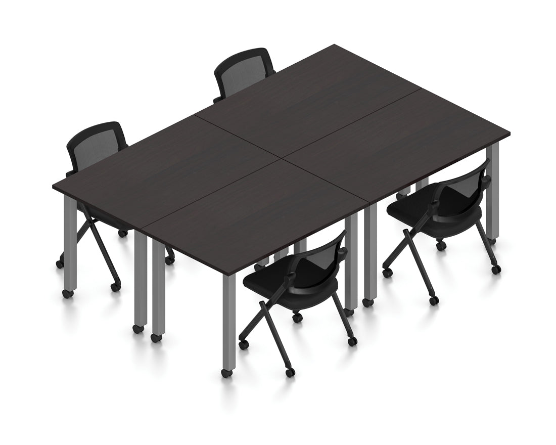 60" Tables with Square Legs, Casters, and Flip-Seat Nesting Chairs | Layout SL-9