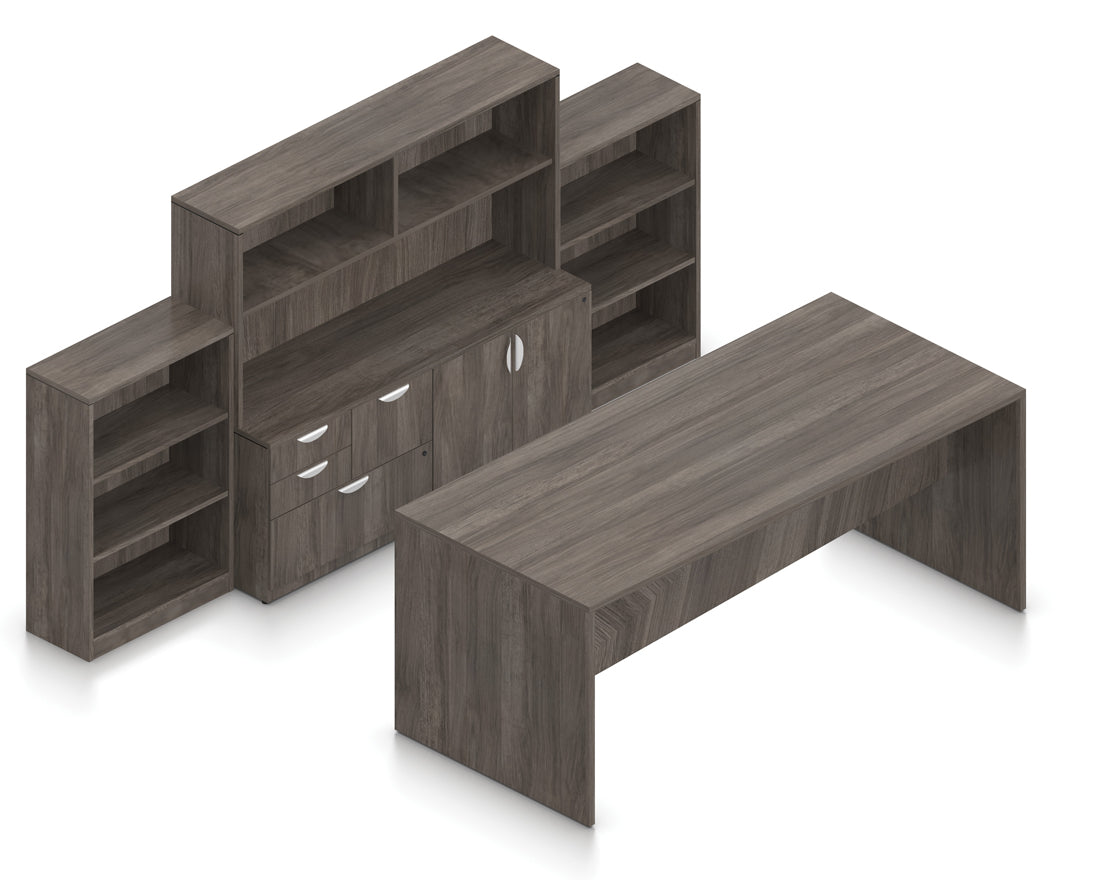 96" High Top Collaboration Table with Hutch, Bookcase, and Storage | Layout SL-12