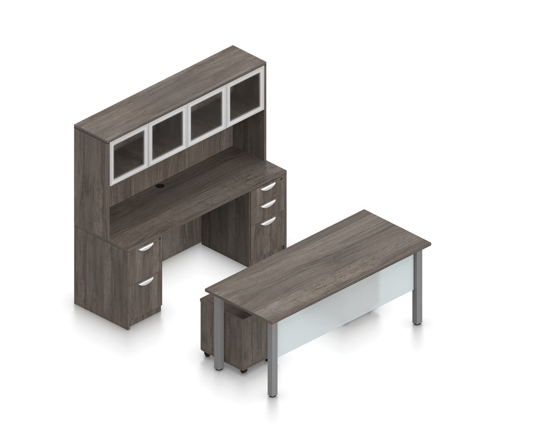 71" x 30" Desk with Mobile Pedestals, Hutch, and Acrylic Modesty Panel | Layout SL-2
