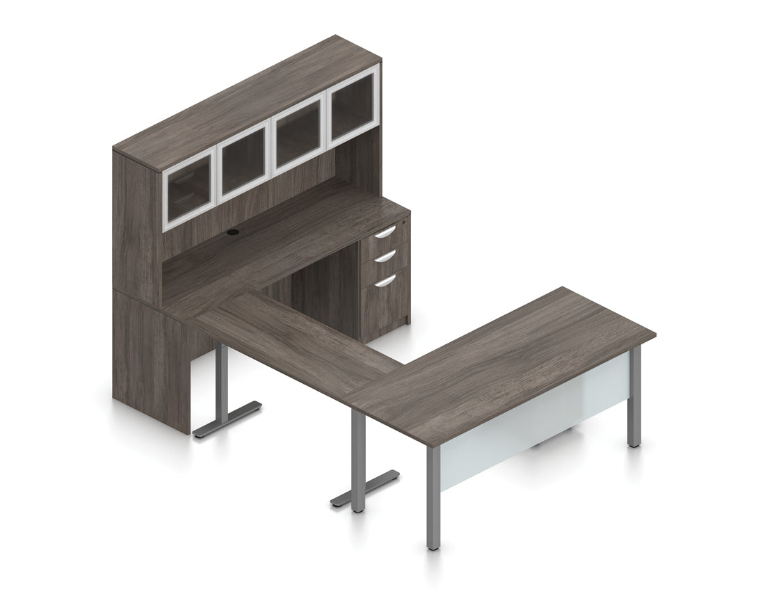 71" x 30" Desk with Height-Adjustable Return, Hutch, and Mobile Pedestals | Layout SL-3
