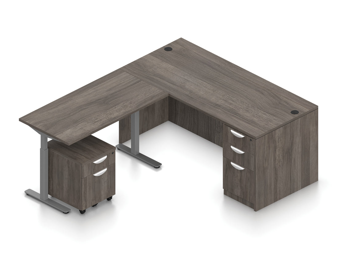 66" Desk with Height-Adjustable Return and Mobile Pedestals | Layout SL-7