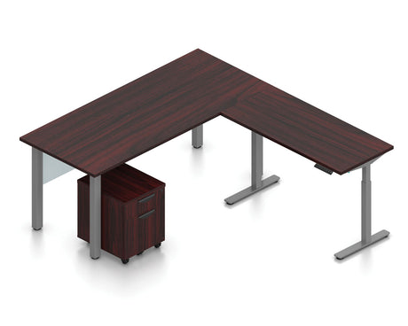 71" x 24" Desk with Adjustable Base, Mobile Pedestal, and Acrylic Panel | Layout SL-4