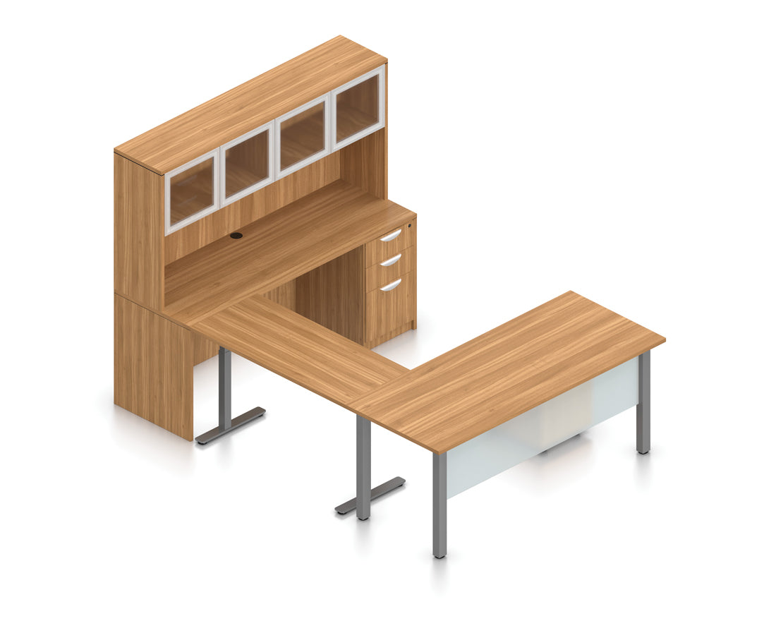 71" x 30" Desk with Height-Adjustable Return, Hutch, and Mobile Pedestals | Layout SL-3