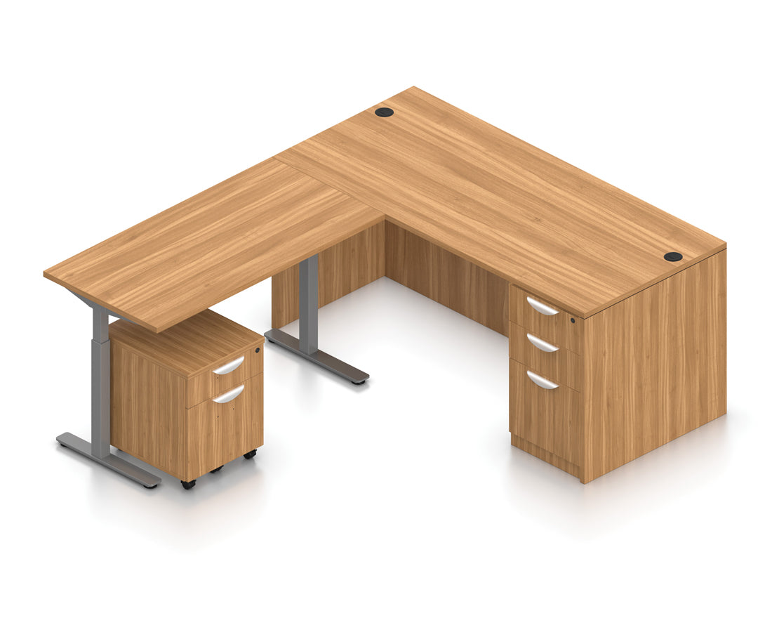 66" Desk with Height-Adjustable Return and Mobile Pedestals | Layout SL-7