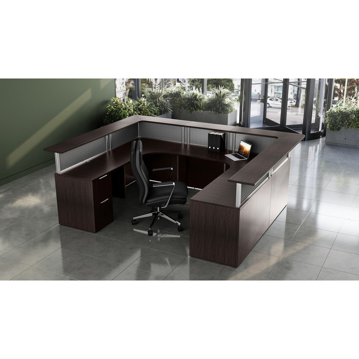 Borders II Reception Desk with Drawer Pedestals & Transaction Top | OSTYPB25