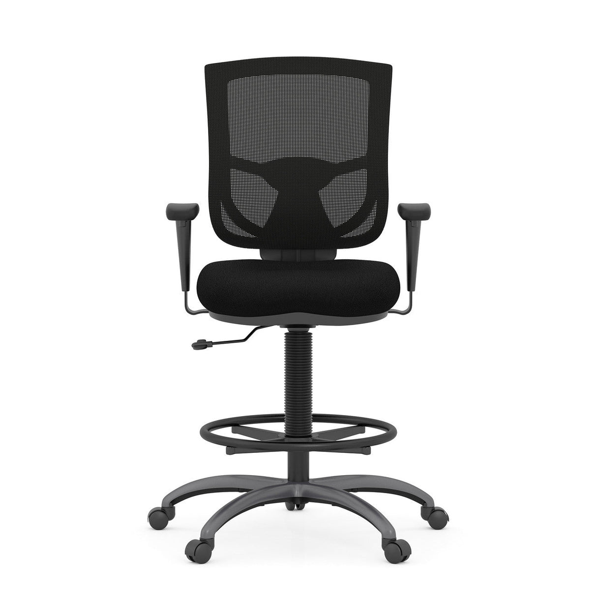 CoolMesh Pro Mesh Back Task Stool with Adjustable Arms, Upholstered Seat, Footring and Black Base | OSST7901