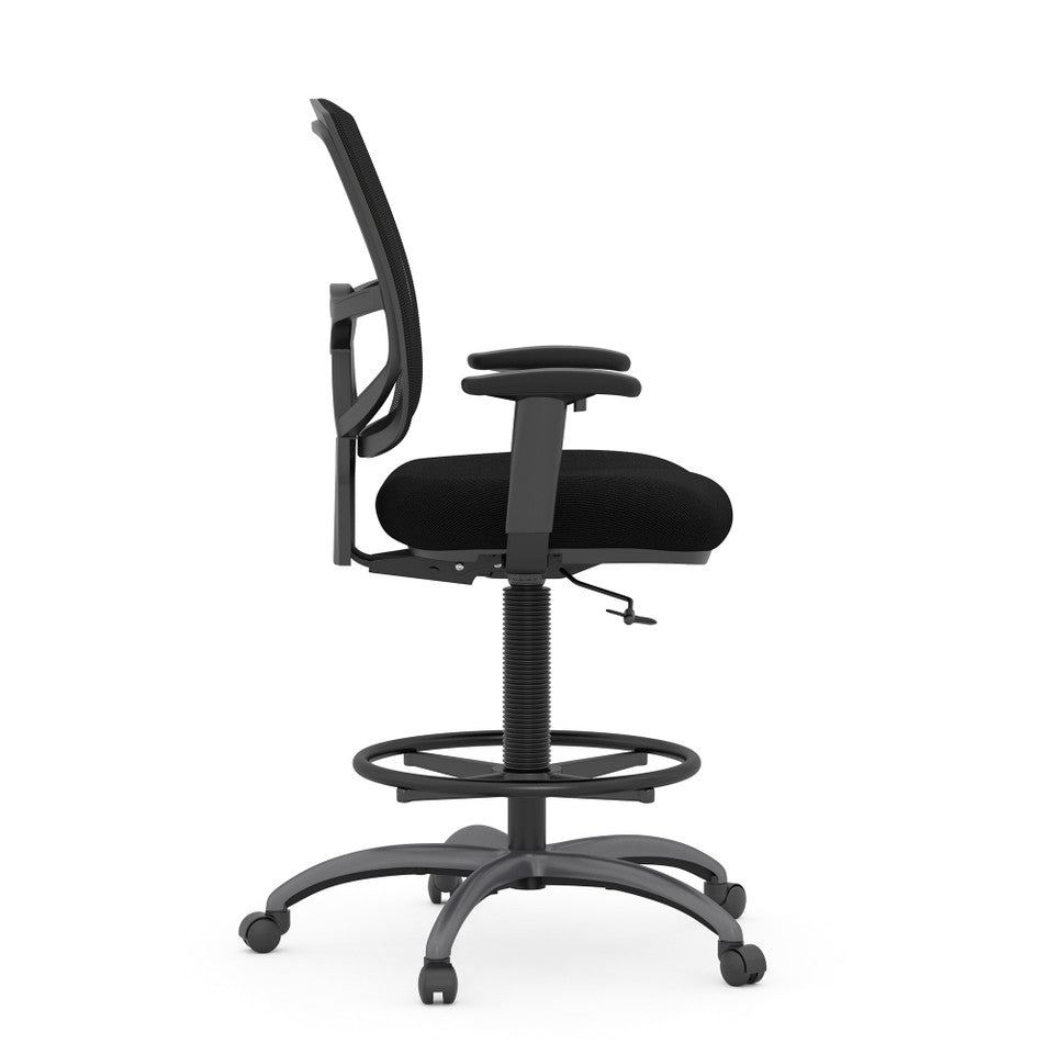 CoolMesh Pro Mesh Back Task Stool with Adjustable Arms, Upholstered Seat, Footring and Black Base | OSST7901