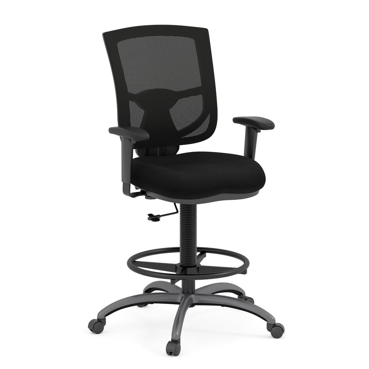 CoolMesh Pro Mesh Back Task Stool with Adjustable Arms, Upholstered Seat, Footring and Black Base | OSST7901