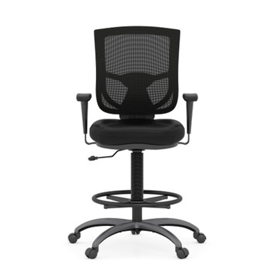 CoolMesh Pro Mesh Back Task Stool with Adjustable Arms, Upholstered Seat, Footring and Black Base | OSST7901
