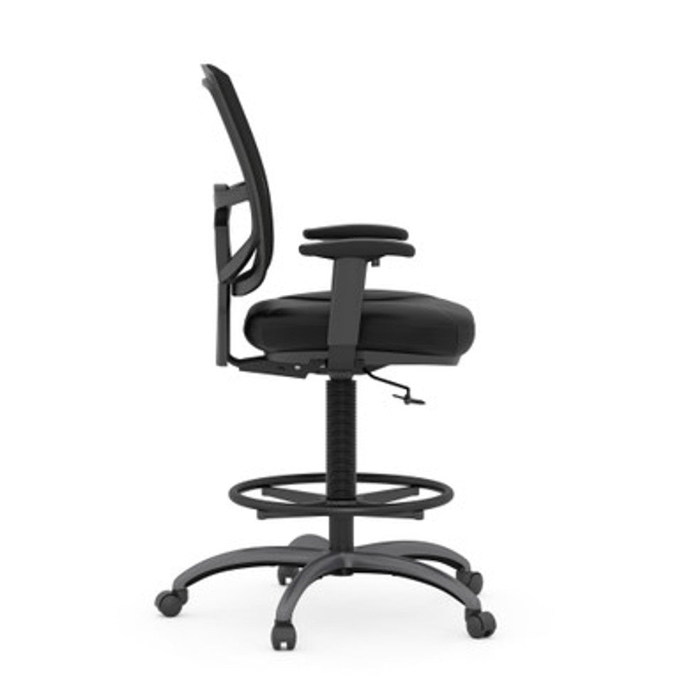 CoolMesh Pro Mesh Back Task Stool with Adjustable Arms, Upholstered Seat, Footring and Black Base | OSST7901