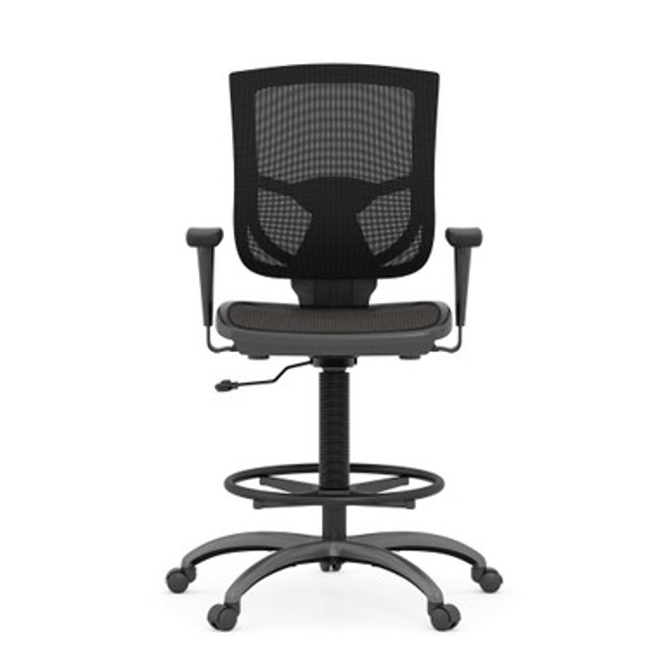 CoolMesh Pro Mesh Back Task Stool with Adjustable Arms, Upholstered Seat, Footring and Black Base | OSST7901