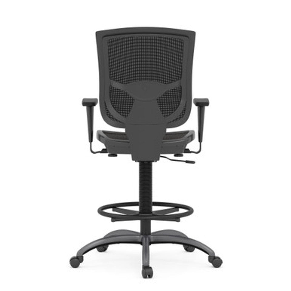 CoolMesh Pro Mesh Back Task Stool with Adjustable Arms, Upholstered Seat, Footring and Black Base | OSST7901