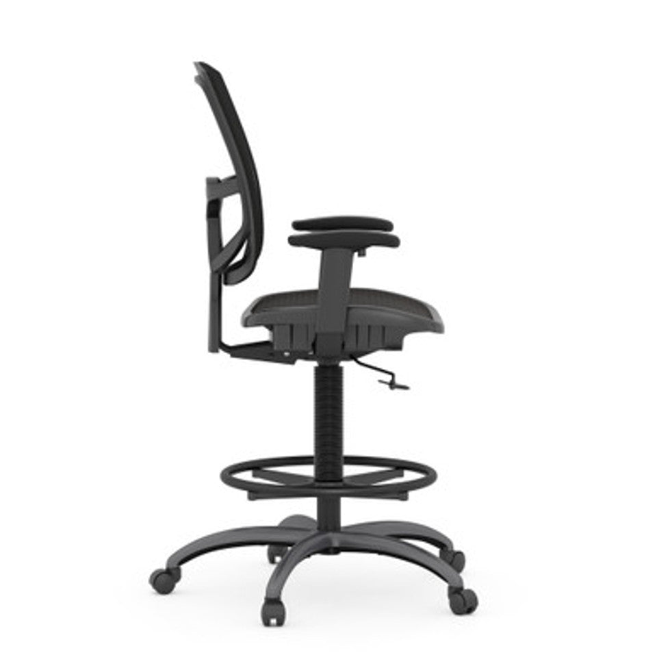 CoolMesh Pro Mesh Back Task Stool with Adjustable Arms, Upholstered Seat, Footring and Black Base | OSST7901