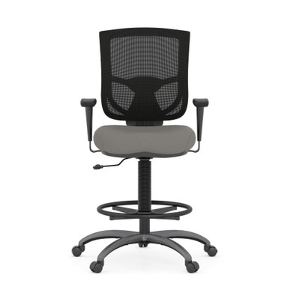 CoolMesh Pro Mesh Back Task Stool with Adjustable Arms, Upholstered Seat, Footring and Black Base | OSST7901