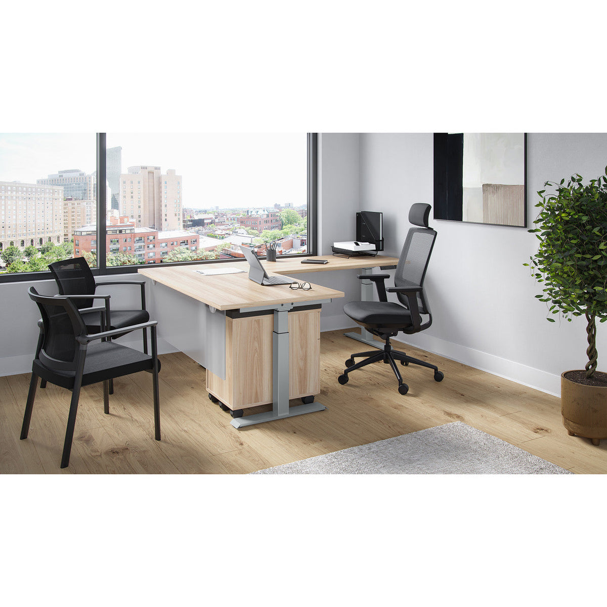 Standup Electric Corner L Shaped Height Adjustable Desk with Drawers ...