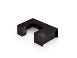 71" Bow Front Desk with Corner Extension and Full Pedestals | Layout SL-16