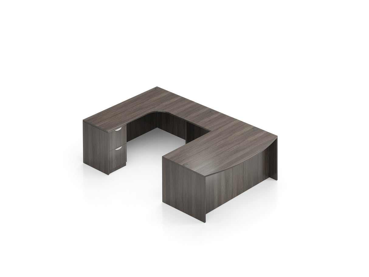 71" Bow Front Desk with Corner Extension and Full Pedestals | Layout SL-16
