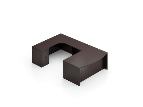 71" Bow Front Desk with Corner Extension and Full Pedestals | Layout SL-16