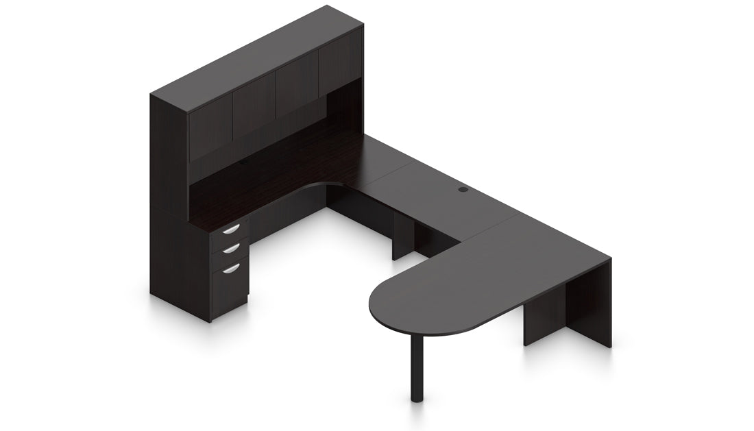 71" Credenza with Island Return, Hutch, and Mobile Storage | Layout SL-19
