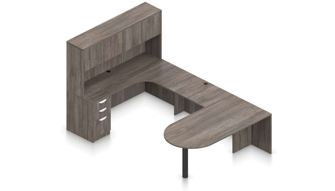 71" Credenza with Island Return, Hutch, and Mobile Storage | Layout SL-19