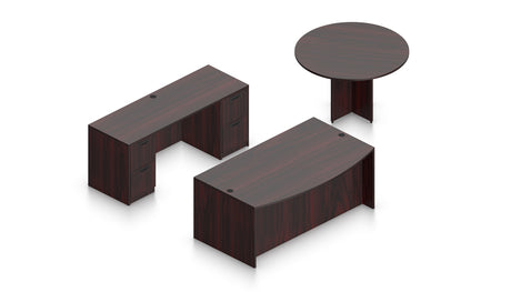 71" Desk with Round Meeting Table, Credenza, and Pedestals | Layout SL-20