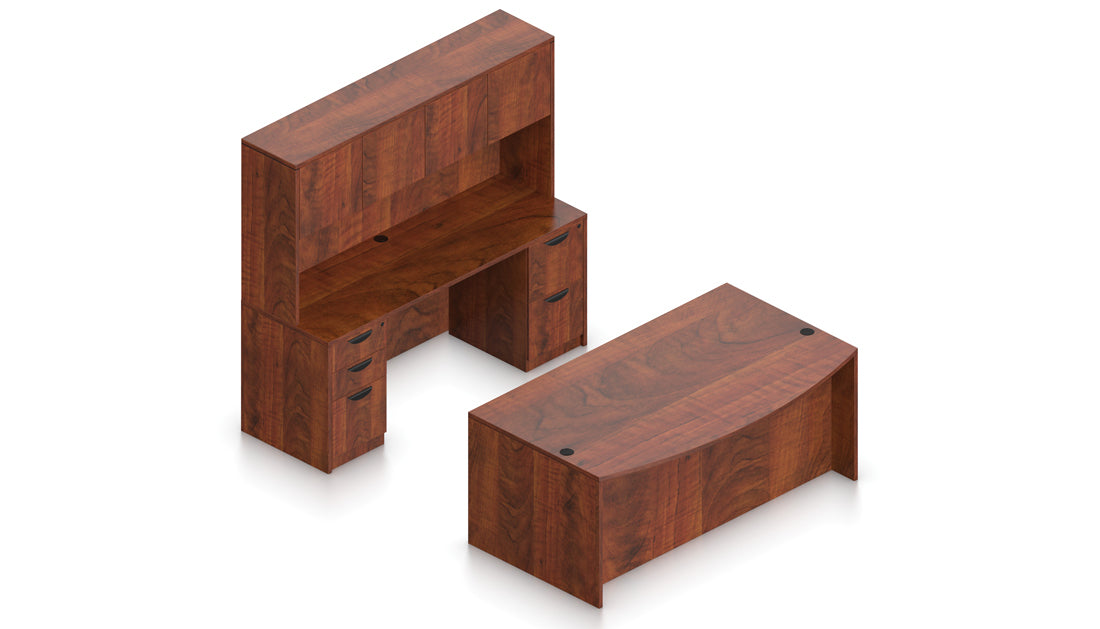 71" U-Desk with Hutch, Dual Pedestals, and Laminate Doors | Layout SL-22