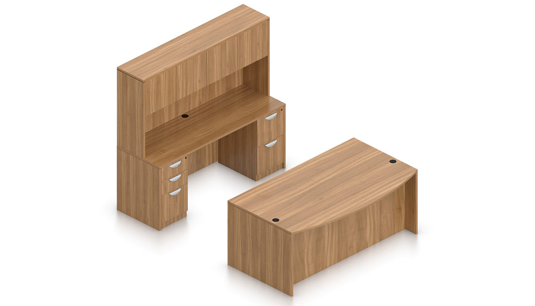 71" U-Desk with Hutch, Dual Pedestals, and Laminate Doors | Layout SL-22