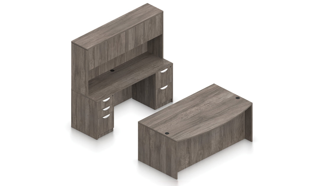 71" U-Desk with Hutch, Dual Pedestals, and Laminate Doors | Layout SL-22