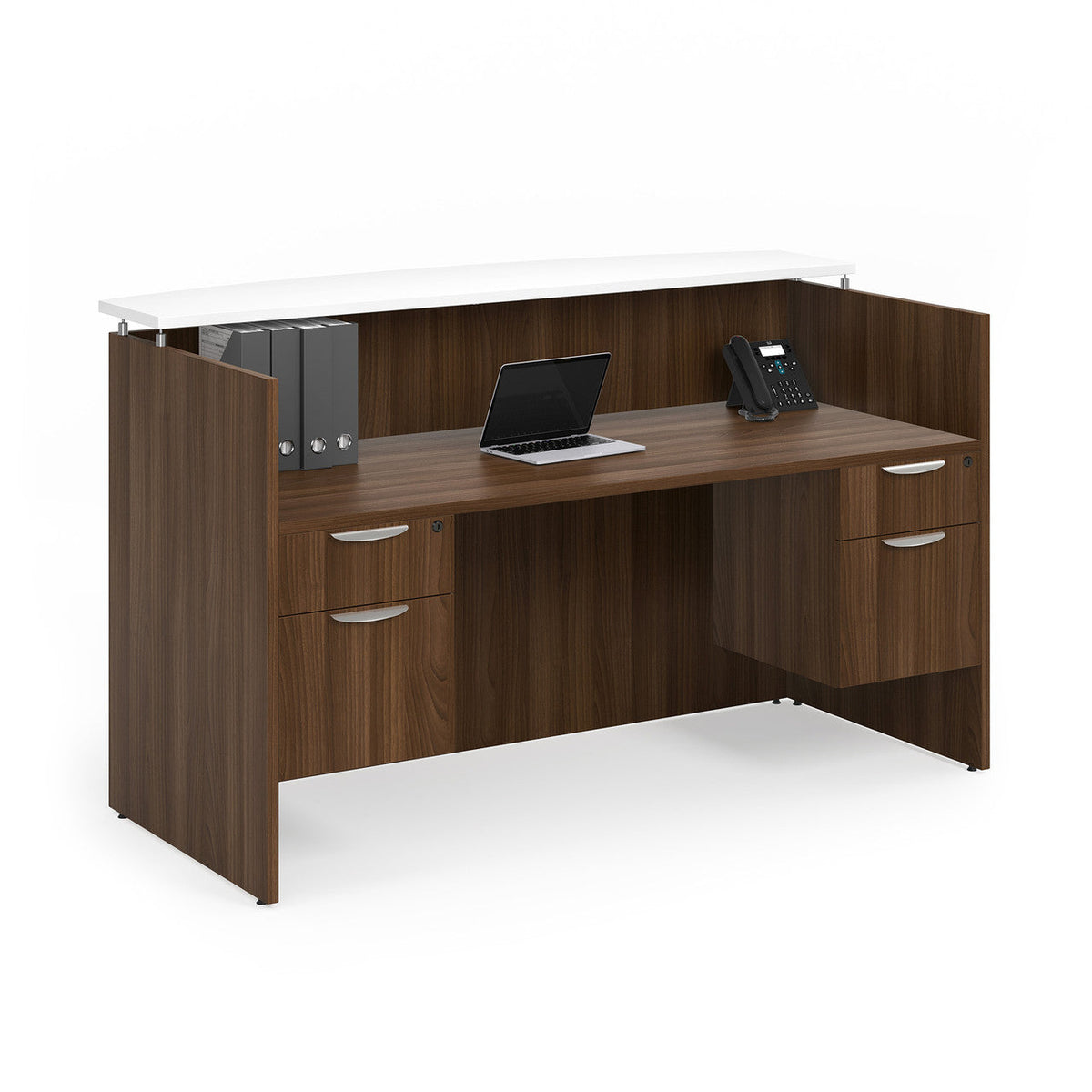 Reception File Drawer OS Laminate Reception Desk with Drawer Pedestal & Metal Transaction ...