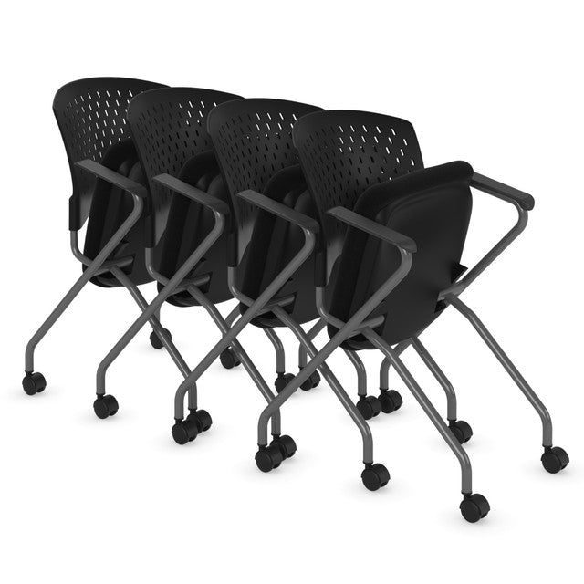 Perch Nesting Chair with Arms and Casters, Titanium Frame - Fabric Seat | 3294TNSF