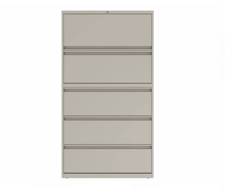 Prime™ 65.6"H Five Drawer Lateral File Cabinet, Posting Shelf, 36"W x 18"D - One Receding, Four Fixed Front | GULF51P1836P