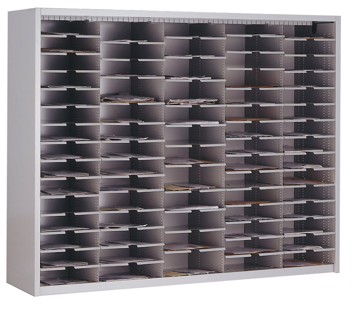 Mailflow Systems Sorter, Closed Back w/ 7" Elevation; 60 Sorting Pockets 15”D without Plexi Doors | SC6048GL