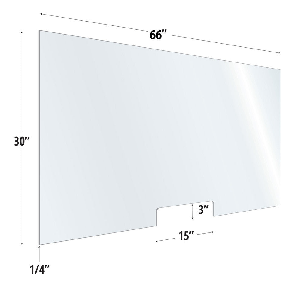 SafeGuard Barrier Clear Acrylic Screen with Transaction Cutout - 66"W x 30"H