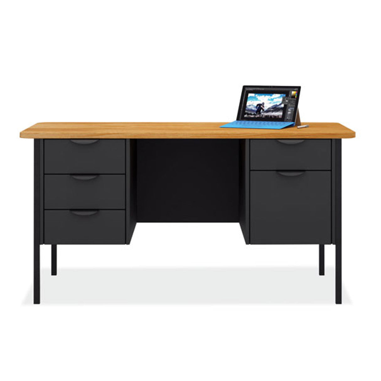 Teacher's Double Hanging Pedestal Desk - 60"W x 30"D | 200TEGGB