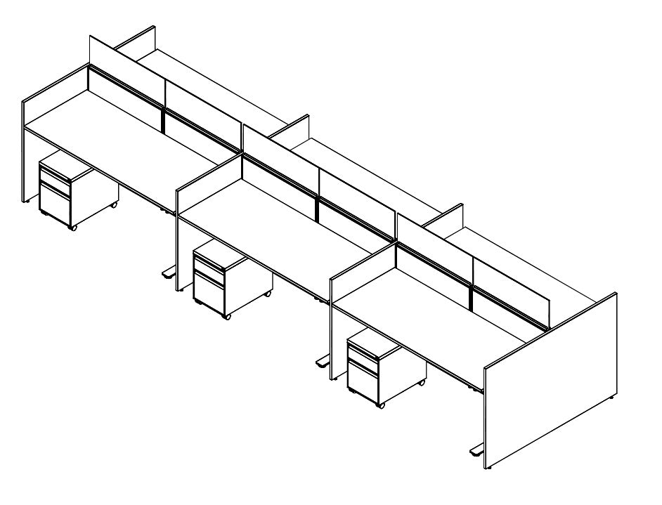 Compile 6 Person 54"H 2' x 6' Sit To Stand Workstation Typical | CMQS551