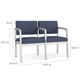 Lesro Lenox Steel Series 2 Seat Sofa w/Center Arm | LS2103
