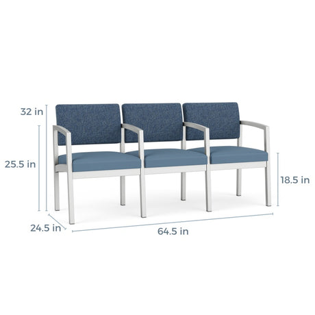 Lesro Lenox Steel Series 3 Seat Sofa w/Center Arms |  LS3103
