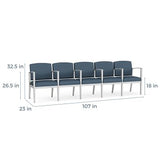 Lesro Amherst Steel 5 Seat Sofa w/Center Arms | AS5103